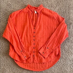 Anthropologie Pilcro Vibrant Orange Ruffled Blouse